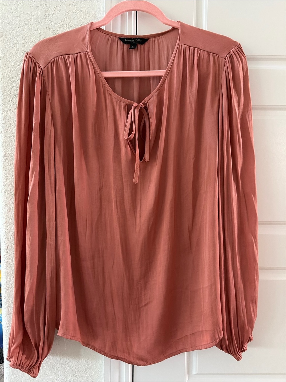 Banana Republic Long-Sleeve Tie-Neck Blouse in Dusty Rose